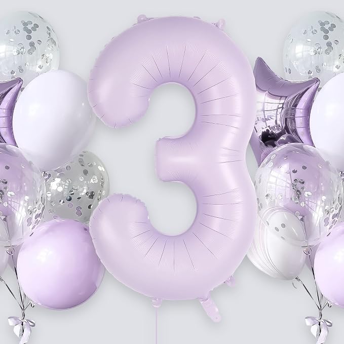 Light Purple Number 3 Balloon, 40 Inch Big Large Foil Helium Number Balloons - Image 2