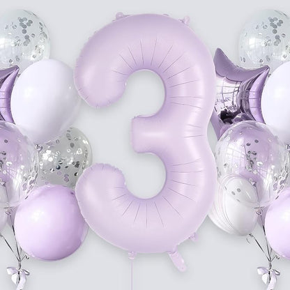 Light Purple Number 3 Balloon, 40 Inch Big Large Foil Helium Number Balloons - Image 2