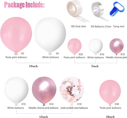Pink White Balloons Garland Arch Kit 104 PCS Metallic Pink Gold Confetti Latex - Image 2