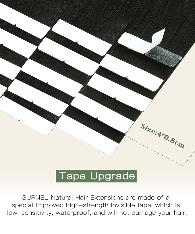 SURNEL Invisi Tape in Hair Extensions Huaman 16 Inch Natural Black Injected Seamless Tape in Hair Extensions 20 Pcs 35g(#1B,16)