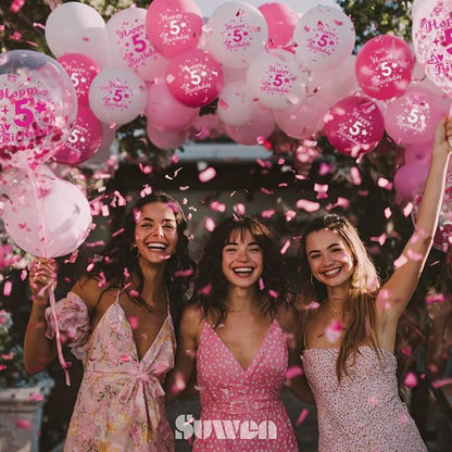 SUWEN Pink 5th Number Printed Balloons 38PCS 12 Inch | 1-9 Latex Balloons Happy - Image 3