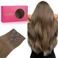 WENNALIFE Clip in Hair Extensions Real Human Hair, 20 Inch 120g 7pcs Human Hair Extensions Clip In Human Hair, Light Ash Brown Hair Extensions Clip In Real Hair Coloured Remy Human Hair Extensions