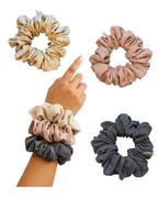 Handmade Linen Scrunchie Bundle for Women – Set of 3 Neutral Hair Ties – 100% Linen Fabric, Gentle on Hair, Woman Gift Set (Aura)