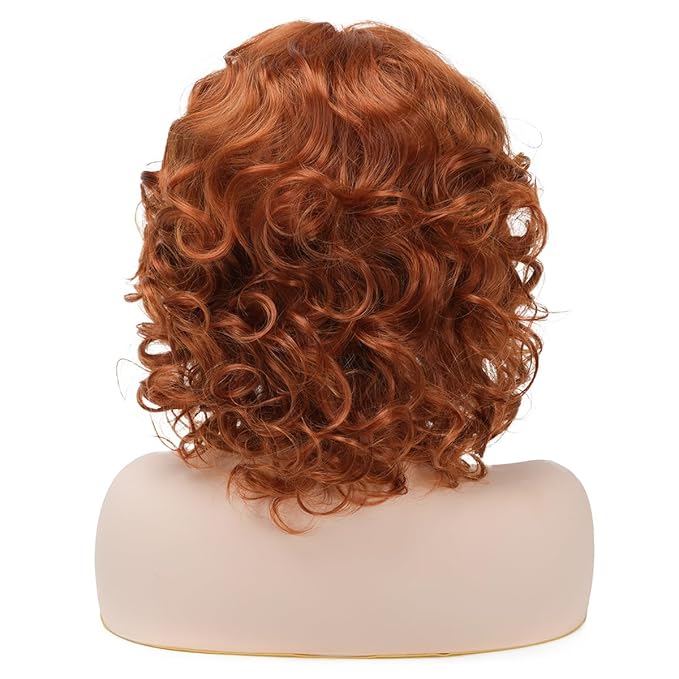 Short Copper Red Curly Wigs for Women Natural Synthetic Wig Auburn Middle Natural Looking Synthetic Heat Resistant Fiber Wig for Daily Party Use