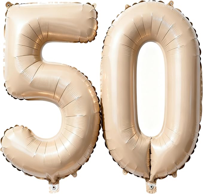 Beige Number 50 Balloons 40 Inch Giant Beige 50 Foil Mylar Balloons by COLORFULELVES
