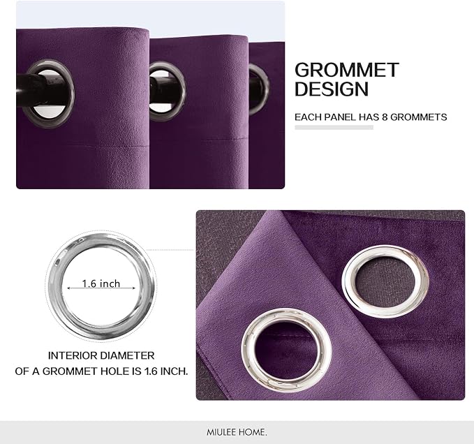MIULEE Velvet Curtains Purple 52 x 84 Inch Length Set of 2 | Grommet Drapes - Image 2