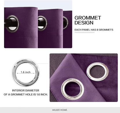 MIULEE Velvet Curtains Purple 52 x 84 Inch Length Set of 2 | Grommet Drapes - Image 2