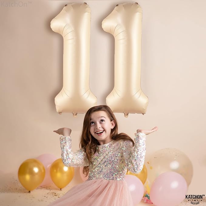 Katchon Caramel 11 Balloons Number 40 Inch | Retro Apricot Number 11 Balloons - Image 2