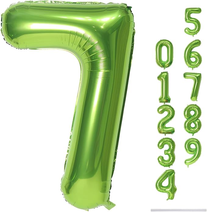 40'' Green Number 7 Balloons, Giant Self Inflating Foil Number Balloons Set 0-9 by Lingqiang