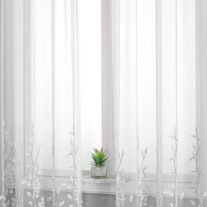 White Sheer Voile Curtains White Embossed Leaves 54Wx84L Inch | Light Filtering - Image 6