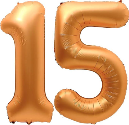 15 Balloon Number, 40 Inch Orange Foil Balloons Giant Jumbo Helium Number 15 or by VHUWE