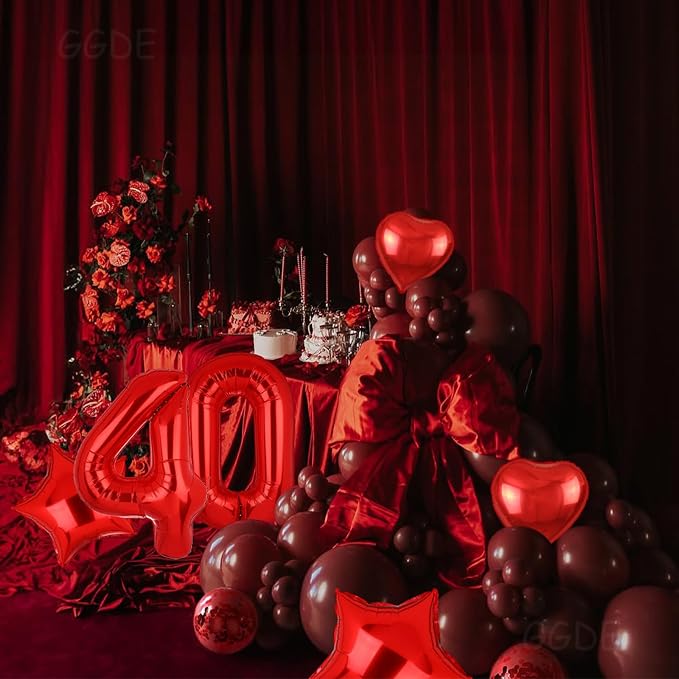 40 Inch Red Number Balloons 40 Mylar Foil 40th Birthday Party Decor 10 Pcs | - Image 4