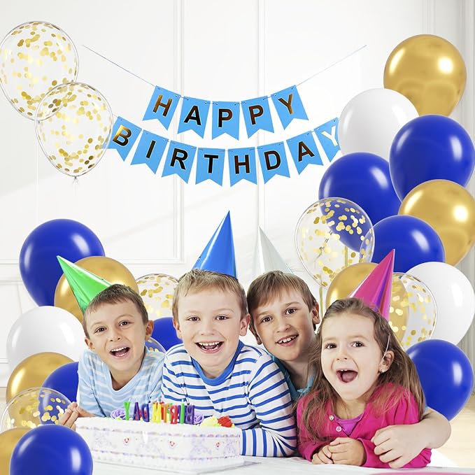 BAUANOOY Royal Blue Gold White balloons - Image 4