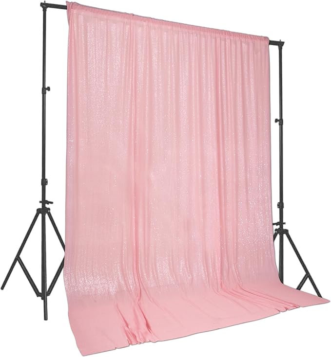 PartyDelight Pink Sequin Backdrop 10x10ft Sparkly Photo Curtain | 4 Inch Rod by PartyDelight