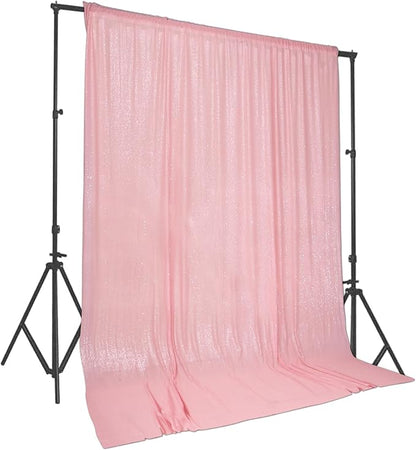 PartyDelight Pink Sequin Backdrop 10x10ft Sparkly Photo Curtain | 4 Inch Rod by PartyDelight