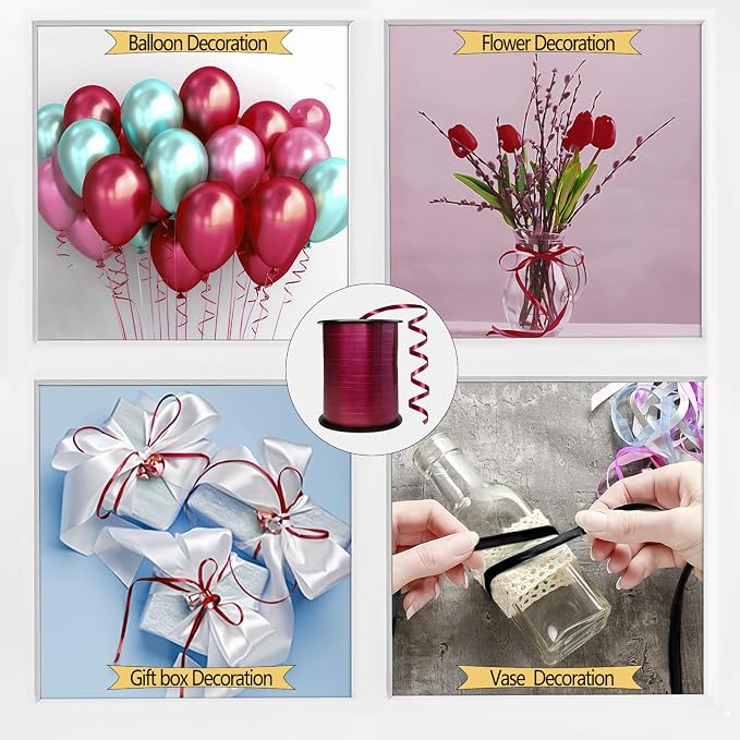 500 Yards Curling Ribbon, 1/5 Inch Wine Red Ribbon, Balloon String, Party - Image 4