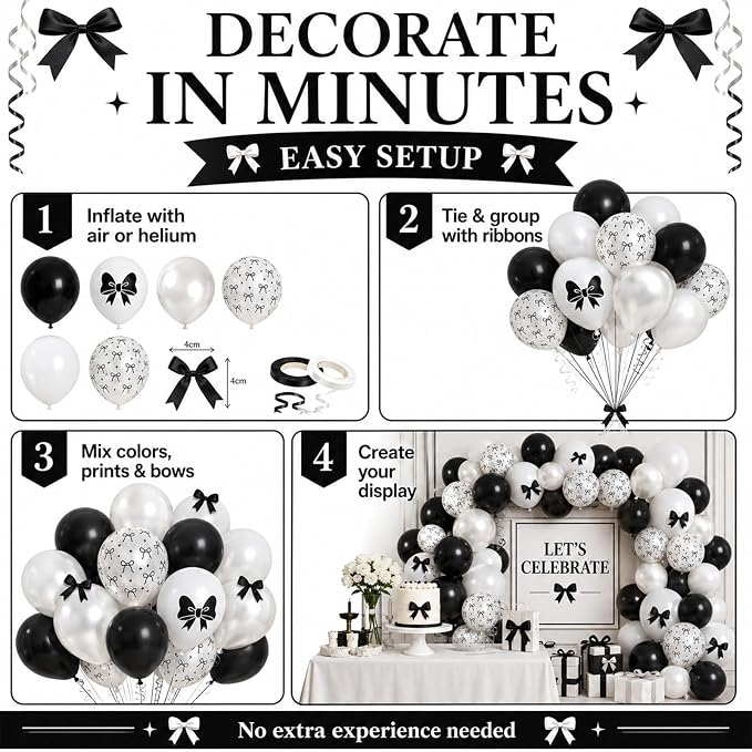 Black Bow Balloons 60PCS Printed Bow - Image 8