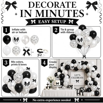 Black Bow Balloons 60PCS Printed Bow - Image 8