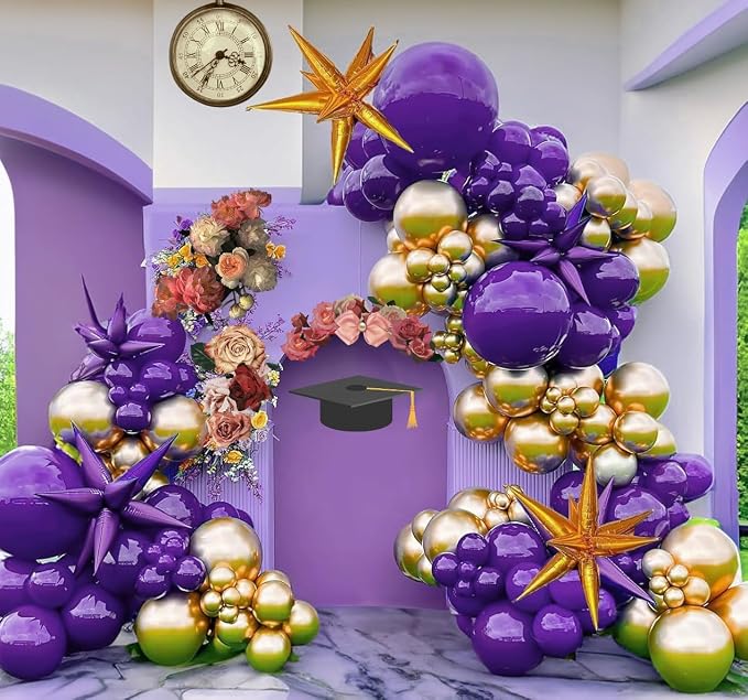 Purple and Gold Balloons Arch Kit, Dark Purple Gold Balloons Garland - Image 3