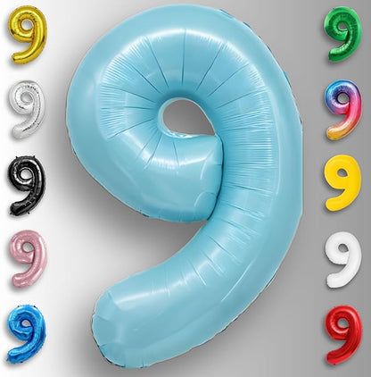 Candy Blue Number Balloon 9 Mylar Foil Balloons 16 Inch - Image 6
