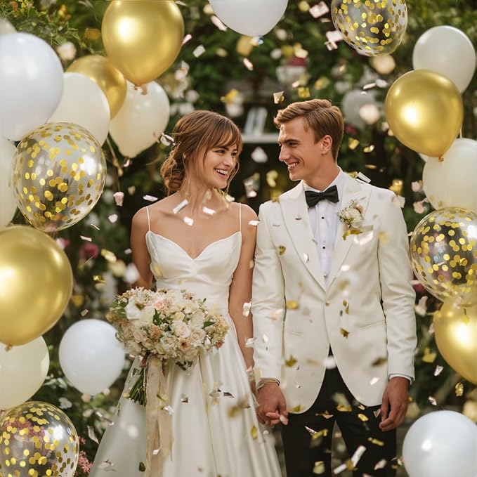 Sand White and Gold Confetti Balloons 50 Pcs 12 Inch | Birthday Wedding - Image 6