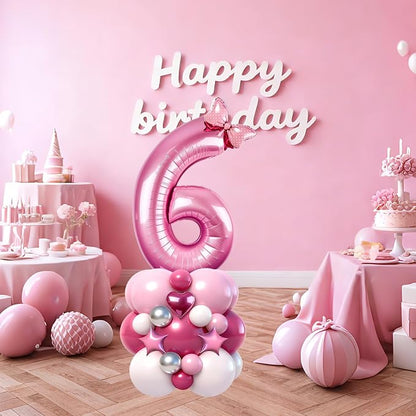 40 Inch Pink Number 6 Balloon Tower Set, Pastel Number Six Foil Balloon - Image 3