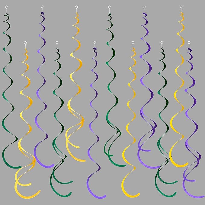 36 Pcs Green Yellow Purple Hanging Swirl Decorations Felt Swirl Streamer Spiral by pinkblume