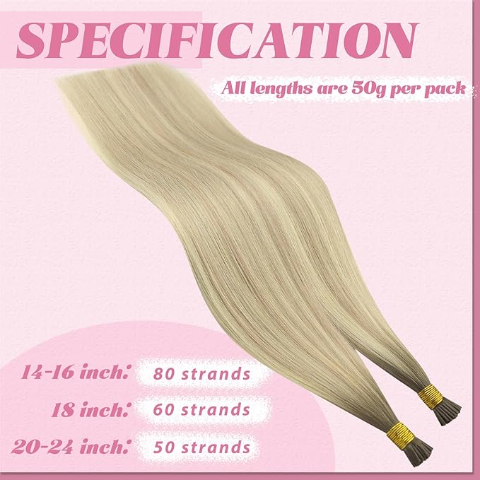 YoungSee I Tips Hair Extensions Real Human Hair Ombre I Tip Extensions Ash Blonde Balayage Platinum Blonde I Tip Extension 18In 60s 50g Itip Hair Extension for Girls
