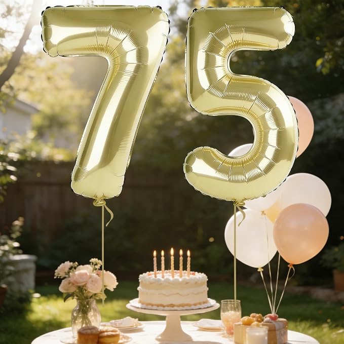 40 Inch Number 75 Balloons for 75th Birthday Party Decorations, 0-100 Champagne - Image 3