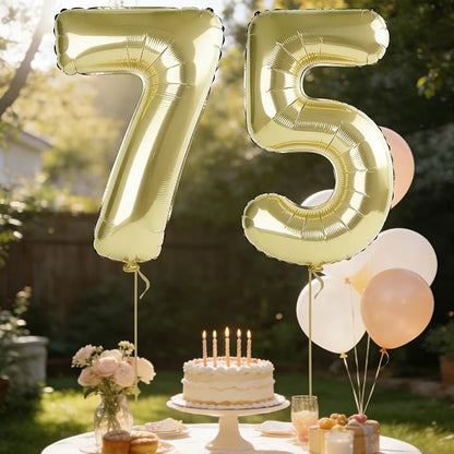 40 Inch Number 75 Balloons for 75th Birthday Party Decorations, 0-100 Champagne - Image 3