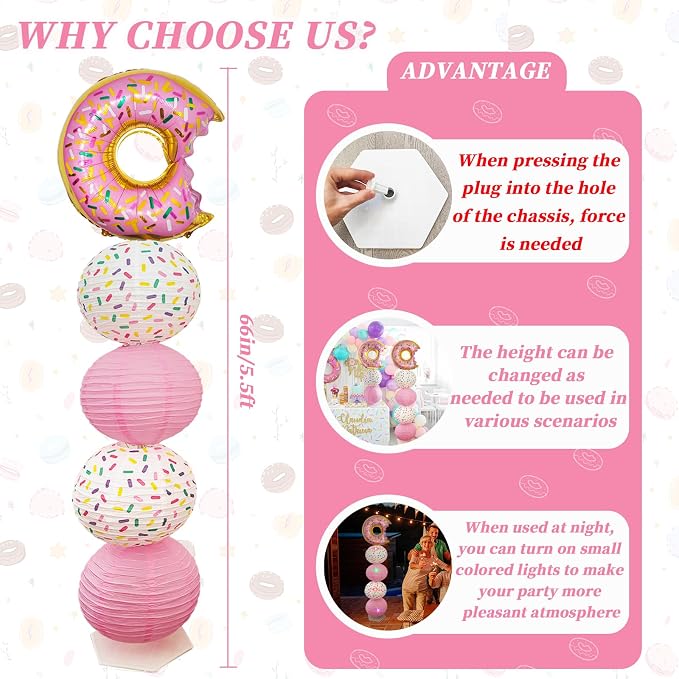Donut Balloon Column Stand & Paper Lantern 2 Sets Donut party decoration | - Image 3