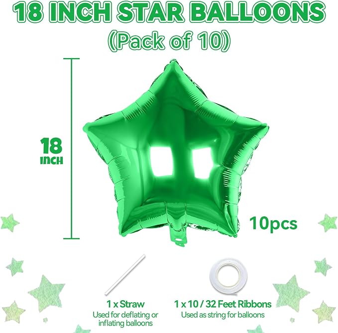 Green Star Balloons Foil, 18 Inch Metallic Stars Balloon - Image 2