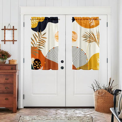 Orange Boho Curtains 39 Inch Mid Century Cafe Drapes - Image 3