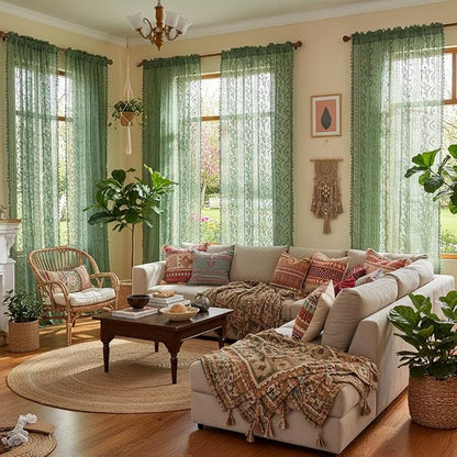 WAZZIO Boho Lace Curtains 2 Panels 96 Inches -Vintage Victorian Sheer Panel - Image 4