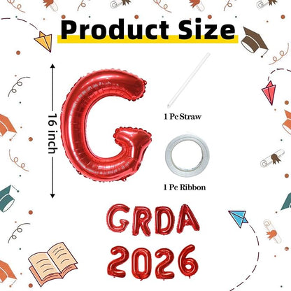 Red GRAD 2026 Banner Balloons, 16 Inch Mylar Foil letter Graduation Balloons - Image 2