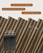 VINBAO Invisi Edge Tape in Hair Extensions Human Hair, Dark Brown with Blonde Injected Tape in Extensions with Highlights, 16in 45g 20pcs/pack Natural Look 16inch #4P27