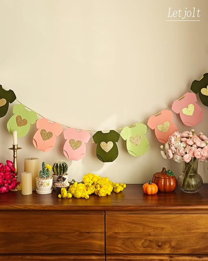 Letjolt Green Pink Baby Shower Garland Gender Reveal Banner 9 Pcs | Pre-Strung - Image 2