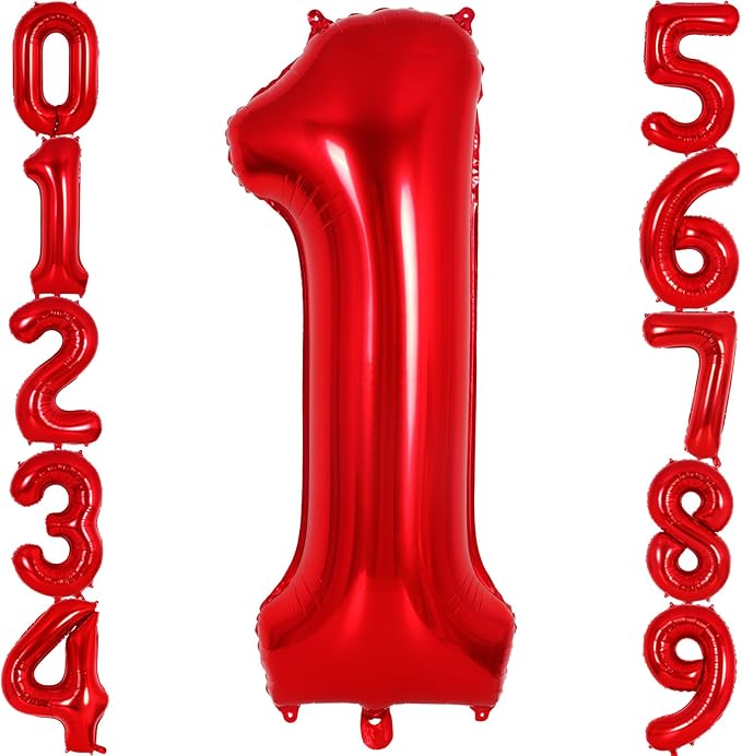 Red Number 1 Balloon 40 Inch, Big Large Foil Helium Number Balloons, Jumbo by AIQINHU