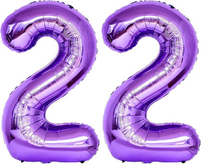 Number 22 Purple Balloons 40 Inch Giant Purple Foil 22 Helium Balloons by LHOAVWE