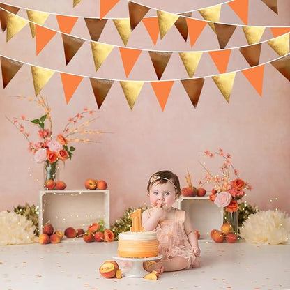 Fall Party Decorations Orange Gold Brown Metallic Fabric Triangle Pennant - Image 6