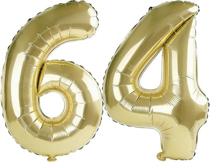 40 Inch Number 64 Balloons for 64th Birthday Party Decorations, 0-100 Champagne by FOBELEC