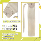 RUNATURE Blonde Ponytail Extension Human Hair, Wrap Around Real Hair Ponytail Extension, Clip in Real Human Hair Ponytail for Long Hair 20 Inch 80g #800 Platinum Blonde