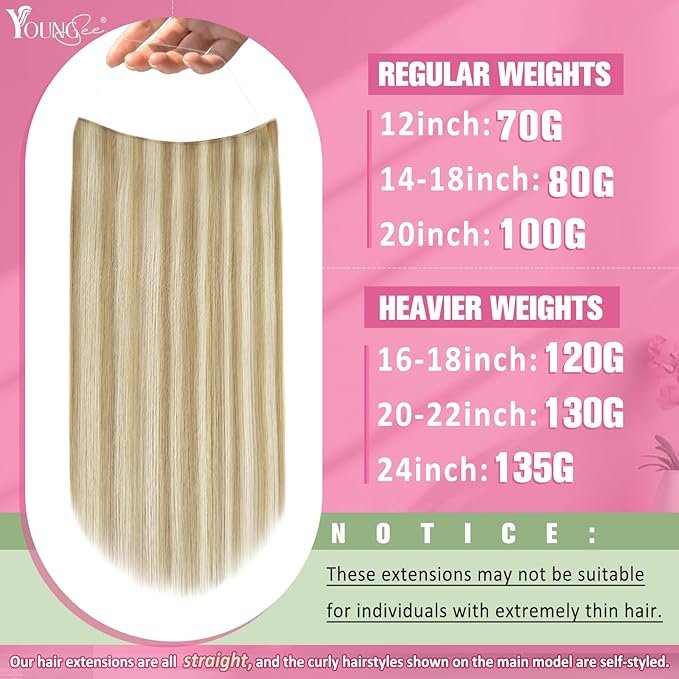 YoungSee Wire Hair Extensions Real Human Hair Balayage Wire Hair Extensions Ombre Medium Brown to Blonde Balayage with Brown Fish Line Human Hair Extension 20 Inch 100g
