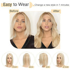 SEGO Human Hair Toppers for Women With Thinning Hair, 7 * 13CM Silk Base 100% Real Human Hair Clip in Top Wiglet Hairpieces -10 Inch No Bangs 12P613 Golden Brown&Bleach Blonde