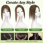 starluck Human Hair Toppers for Women with Thinning Hair, 10 Inch Real Hair Topper, 5.5x3.5 Inch Silk-like Skin Base Hairpiece, With Bangs (Brown)