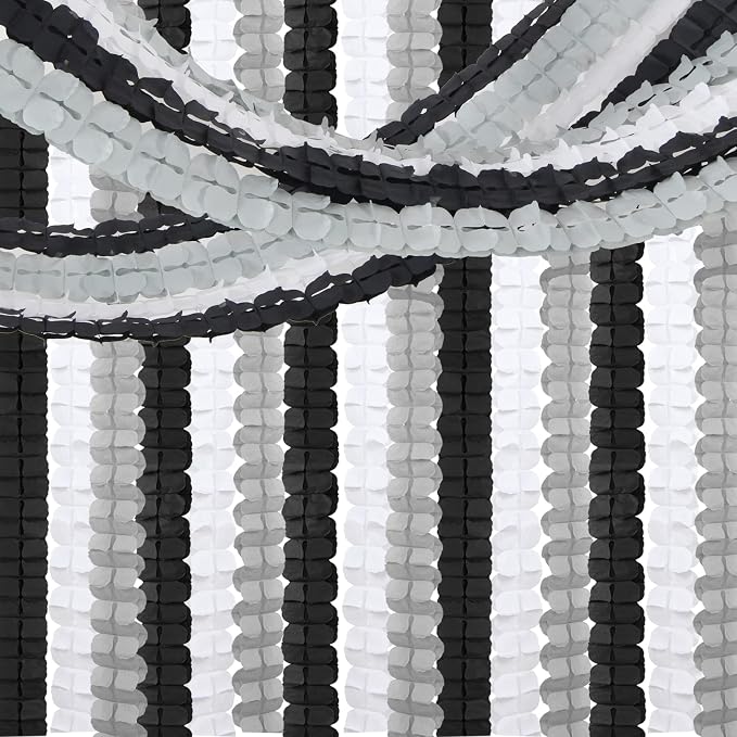 Black White-Silver Party-Decorations Streamers Garland - 157Ft Graduation - Image 7