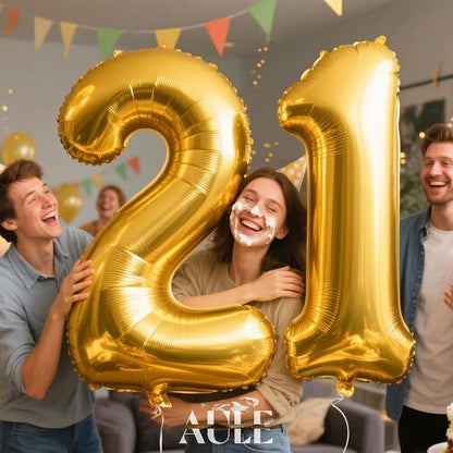 AULE 40 Inch Gold 21 Balloon Number Foil 0-9 Birthday Big Numbers | Birthday - Image 2