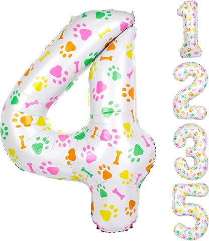 40 Inch Multi-color Dog Paw Balloons, Numeral 4 Birthday Balloons by AXBMM