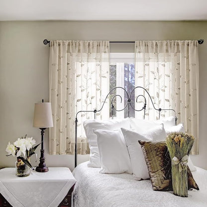 HOMEIDEAS Taupe Sheer Curtains 52 x 54 Inch Length 2 Panels Beige Embroidered - Image 5
