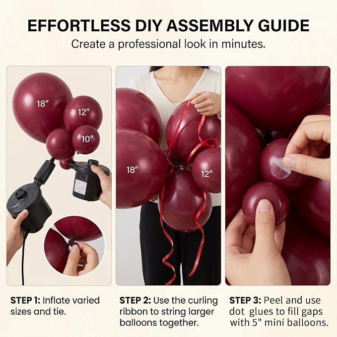 102pcs Burgundy Balloons Garland Arch Kit, 18 12 10 5 Inch Balloons | Balloons - Image 3